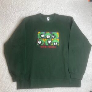 1998 Marvin the Martian Warner‎ bros men's green embroidered sweatshirt xxl crew